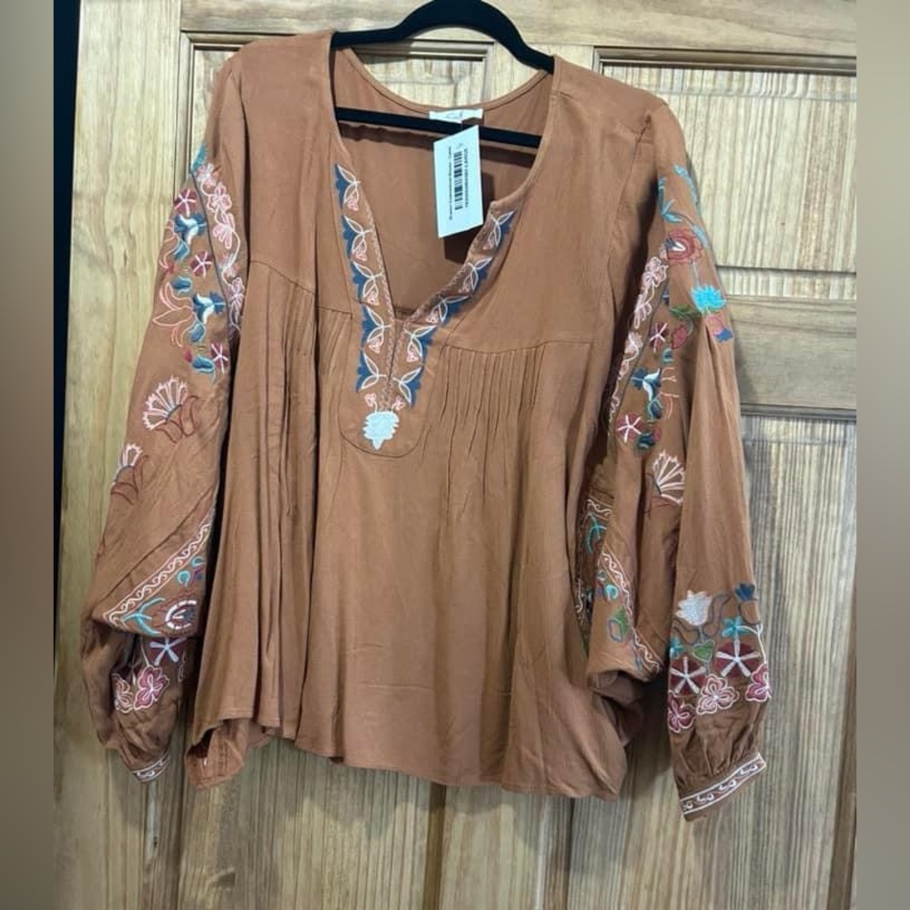 Embroidered Brown Women's Top